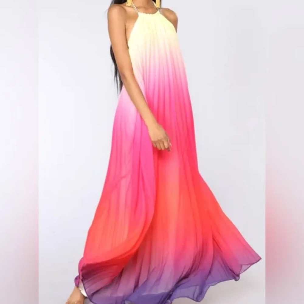 Pink orange yellow purple ombré maxi dress